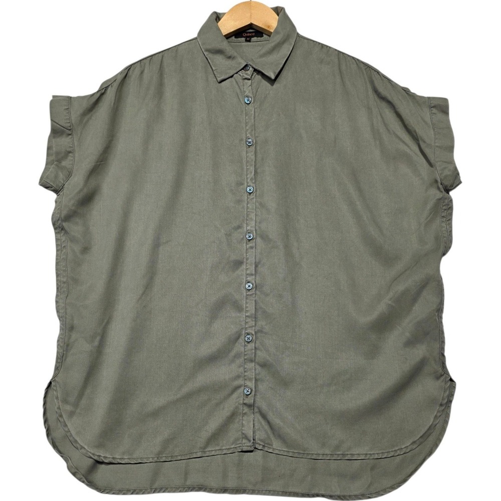Quince Tencel Lyocell Short Sleeve Button Down Shirt Womens Medium Olive Green